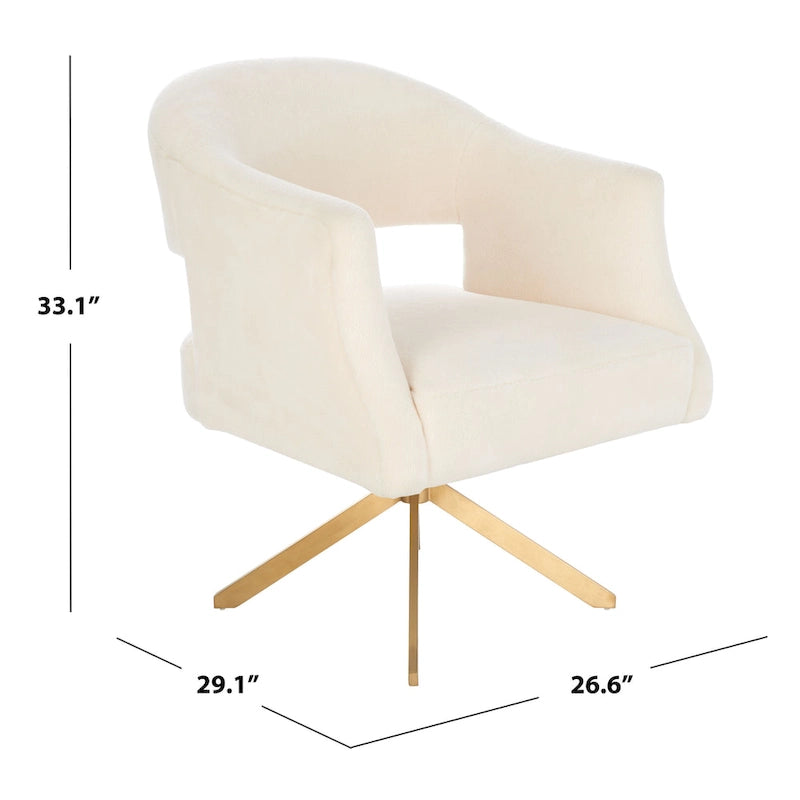 Modern Velvet Swivel Accent Chair with Geometric Cutout Back and Gold Base
