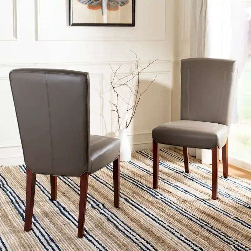 Parsons Marbled Leather Dining Side Chair with Cherry Mahogany Legs