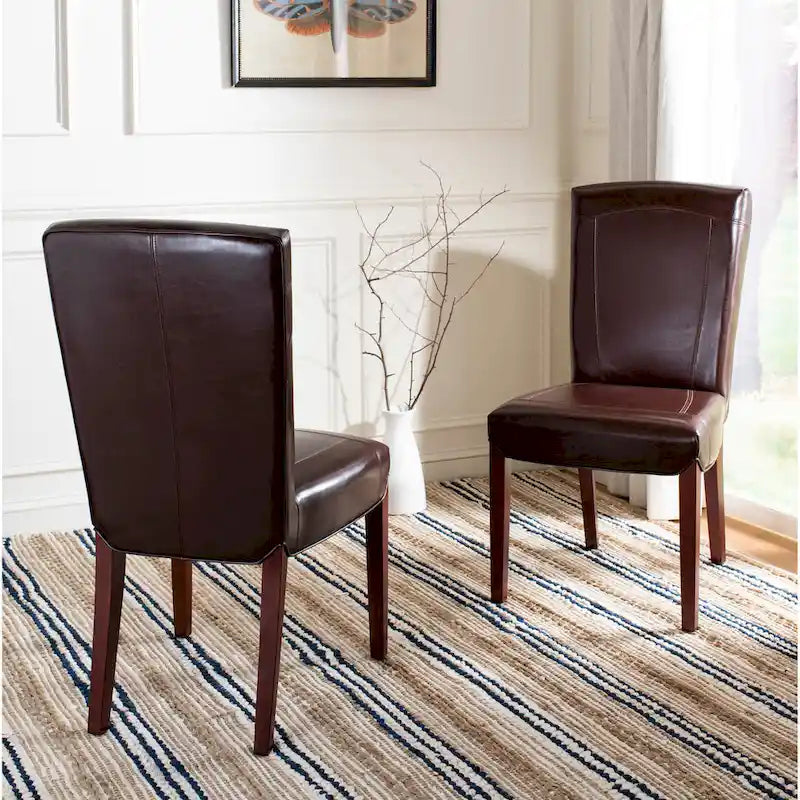 SAFAVIEH Suzie Parsons Brown Marbled Leather Dining Chair (Set of 2) - 20.3 x 24.8 x 39.4 - 20Wx25Dx39H