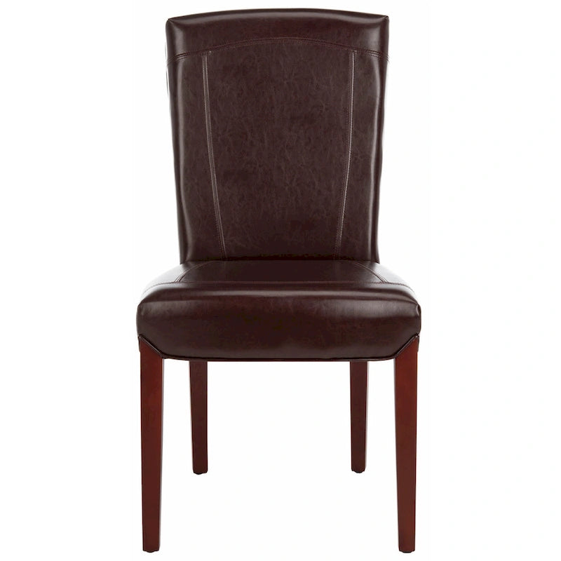 Parsons Marbled Leather Dining Side Chair with Cherry Mahogany Legs