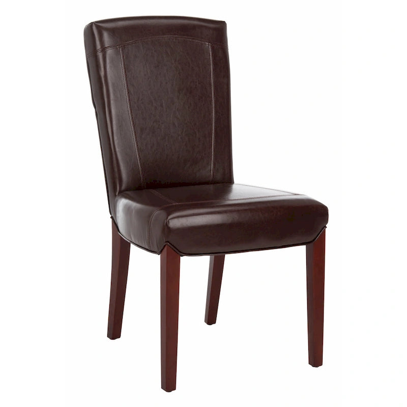 Parsons Marbled Leather Dining Side Chair with Cherry Mahogany Legs