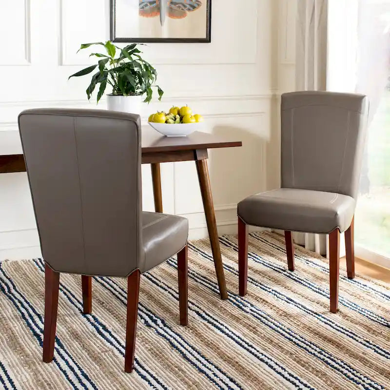 Parsons Marbled Leather Dining Side Chair with Cherry Mahogany Legs