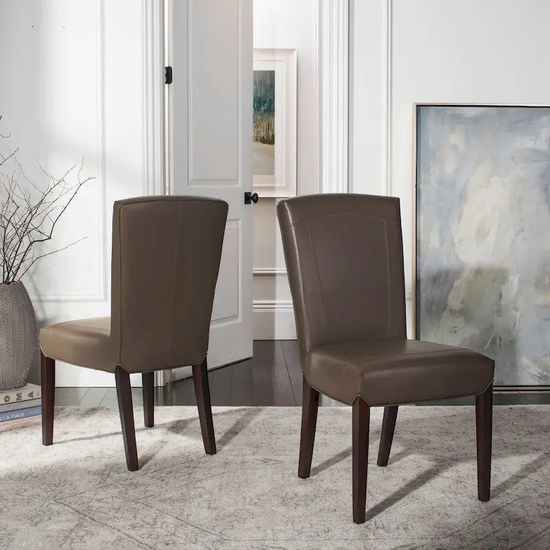 Parsons Marbled Leather Dining Side Chair with Cherry Mahogany Legs