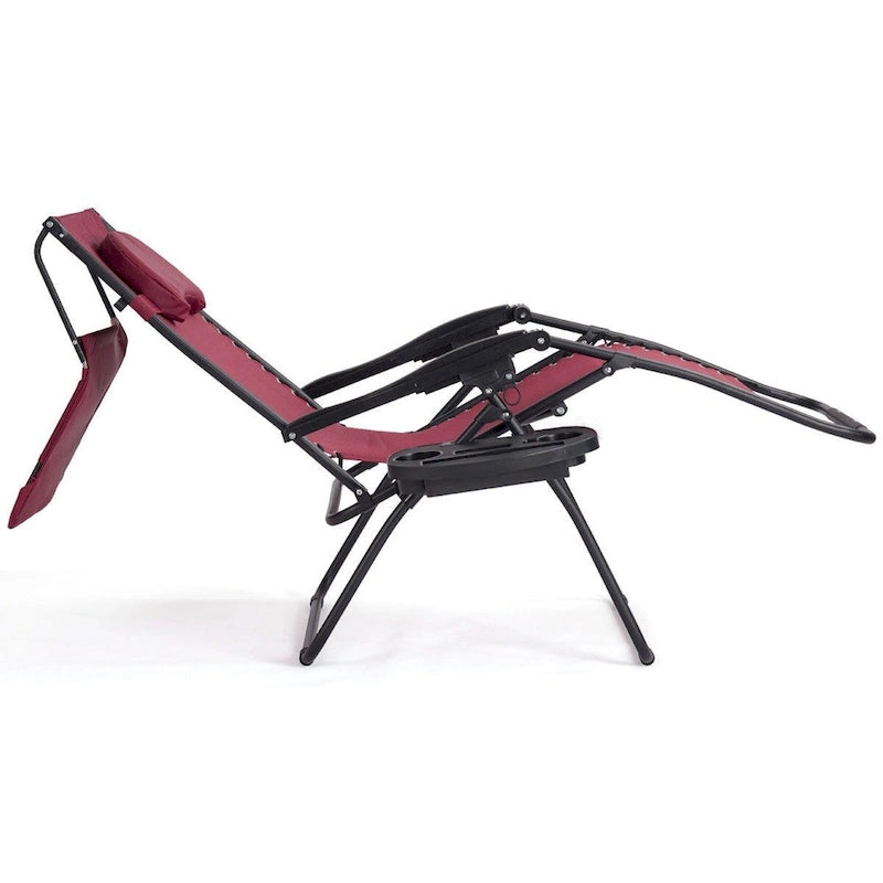 Dark Red Portable Reclining Lounge Chair with Sunshade Canopy and Cup Holder