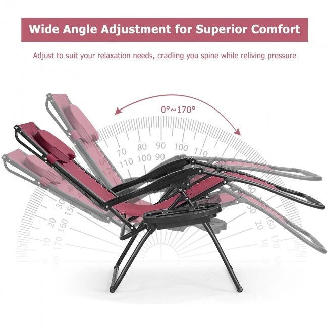 Dark Red Portable Reclining Lounge Chair with Sunshade Canopy and Cup Holder