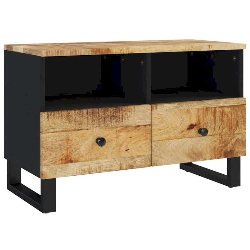 Industrial Solid Wood TV Stand with Two Drawers and Two Storage Compartments