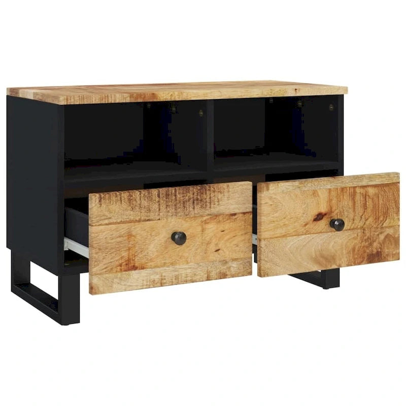 Industrial Solid Wood TV Stand with Two Drawers and Two Storage Compartments