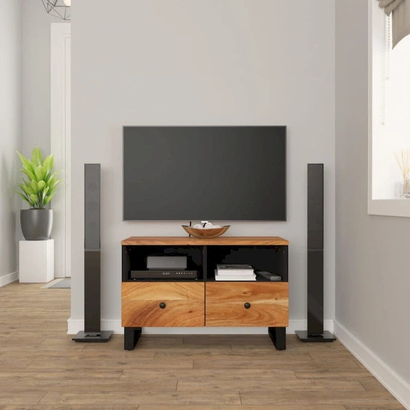 Industrial Solid Wood TV Stand with Two Drawers and Two Storage Compartments