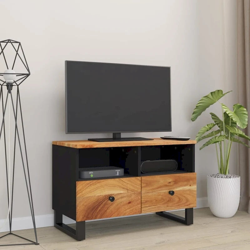 Industrial Solid Wood TV Stand with Two Drawers and Two Storage Compartments