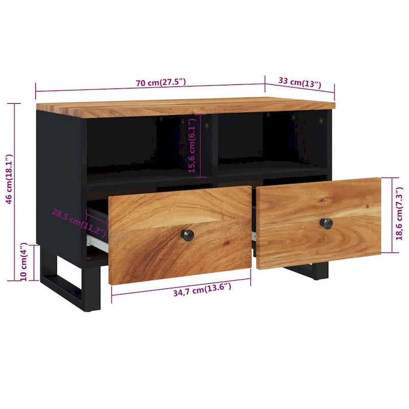 Industrial Solid Wood TV Stand with Two Drawers and Two Storage Compartments