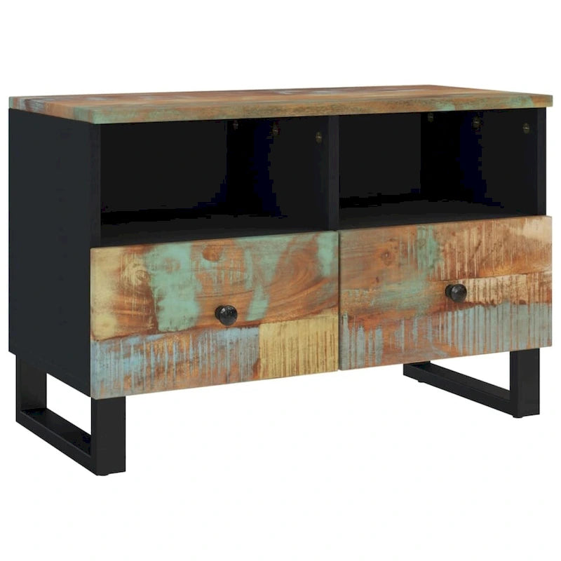 Industrial Solid Wood TV Stand with Two Drawers and Two Storage Compartments