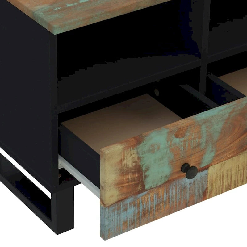 Industrial Solid Wood TV Stand with Two Drawers and Two Storage Compartments