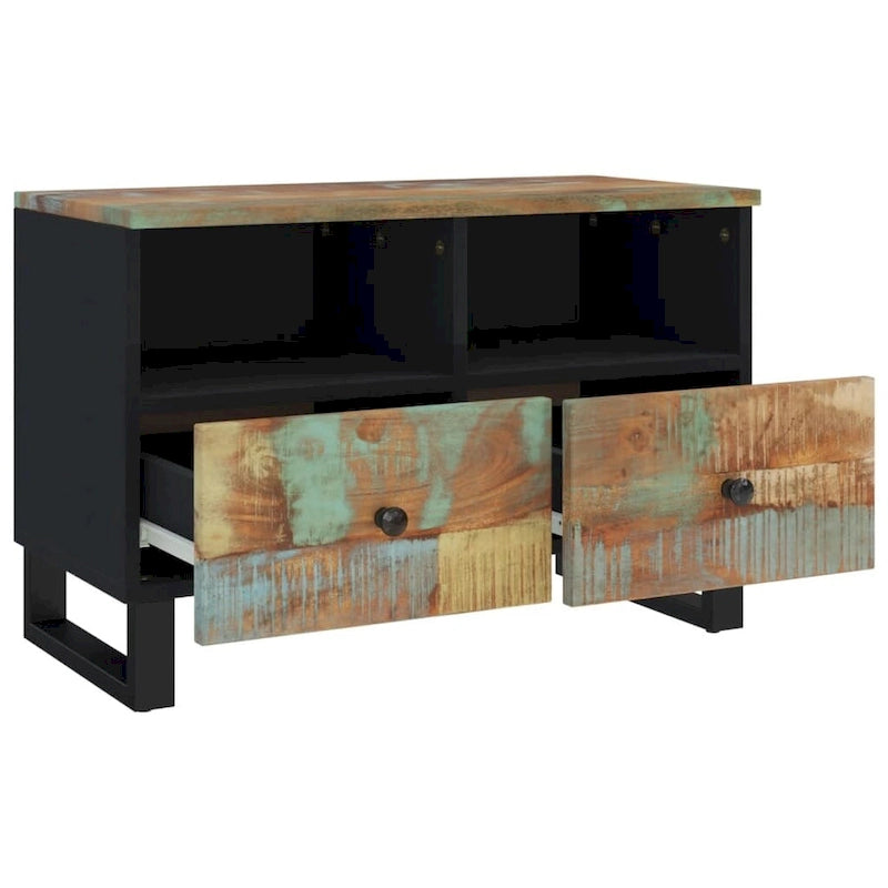 Industrial Solid Wood TV Stand with Two Drawers and Two Storage Compartments