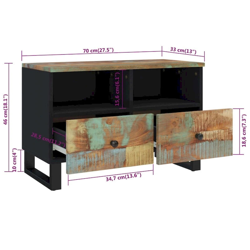 Industrial Solid Wood TV Stand with Two Drawers and Two Storage Compartments