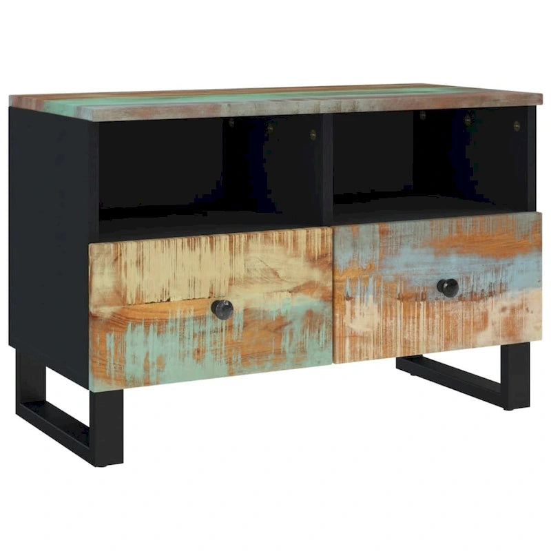Industrial Solid Wood TV Stand with Two Drawers and Two Storage Compartments
