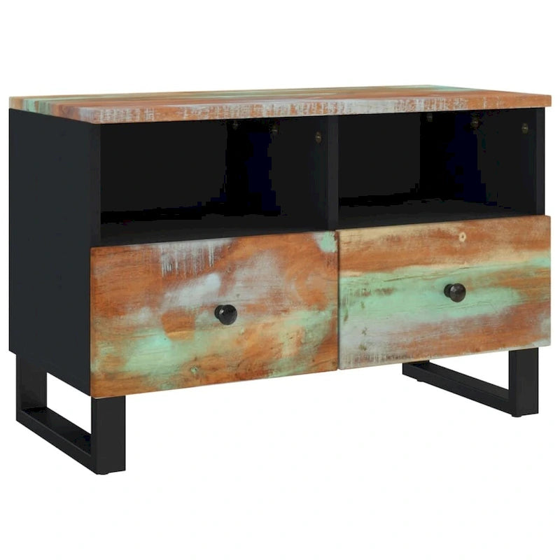 Industrial Solid Wood TV Stand with Two Drawers and Two Storage Compartments