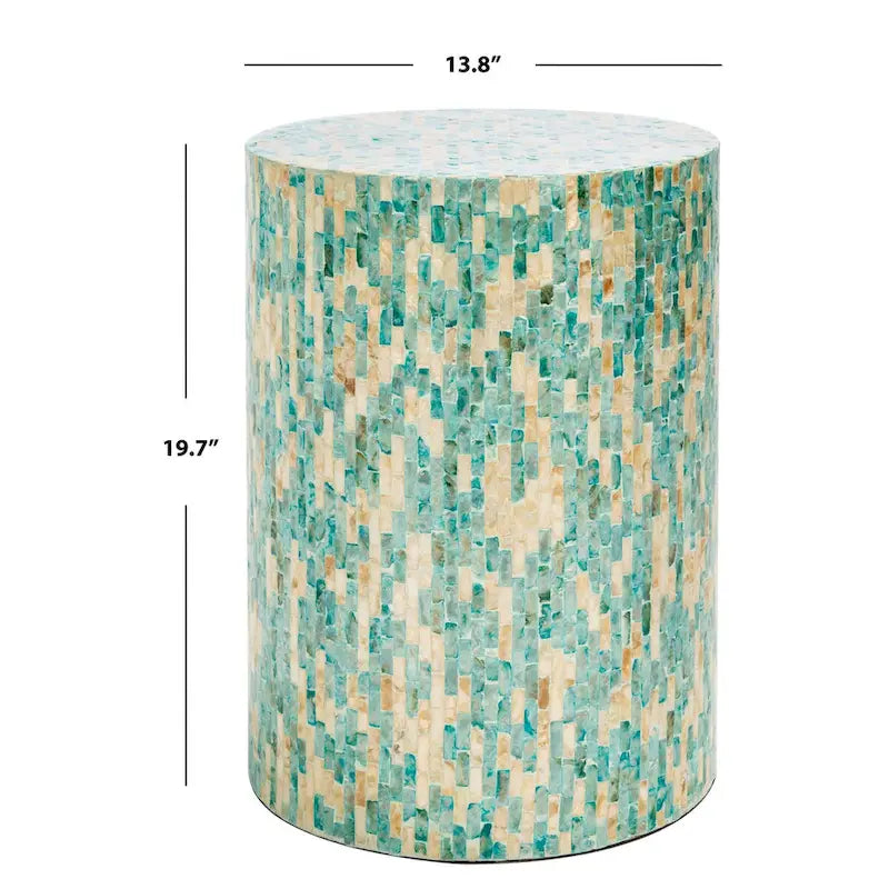 Blue Mosaic Round Accent Side Table with Gold Variegated Design