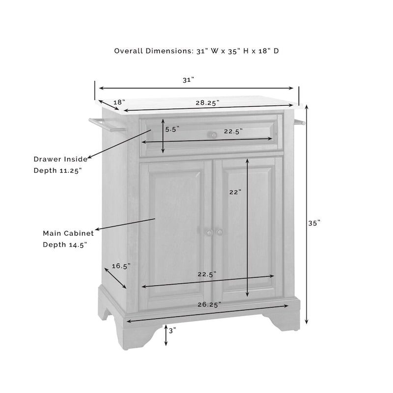 Black Portable Kitchen Island Cart with White Granite Top and Cabinet Storage