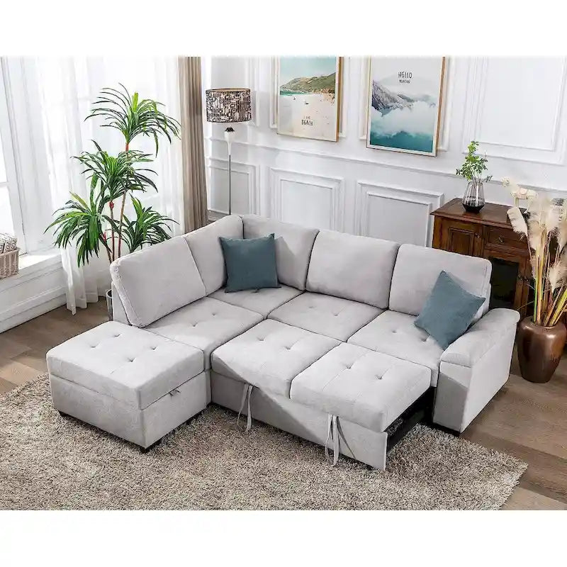 87.4 in. L-Shape Velvet Sleeper Sectional Sofa in. 5-Seat Sofa Bed with 2-USB, Storage Ottoman and Hidden Storage Arm
