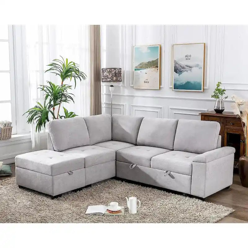87.4 in. L-Shape Velvet Sleeper Sectional Sofa in. 5-Seat Sofa Bed with 2-USB, Storage Ottoman and Hidden Storage Arm