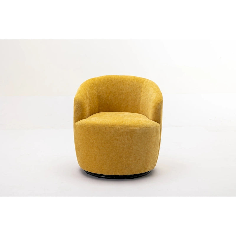 Chenille Fabric Swivel Accent Armchair Barrel Chair With Black Powder Coating Metal Ring