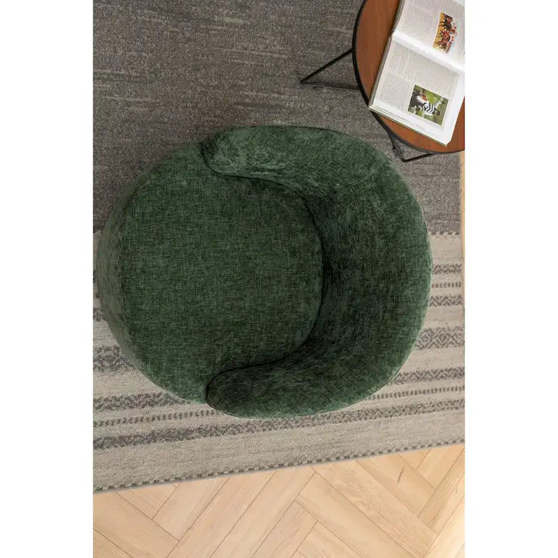 Chenille Fabric Swivel Accent Armchair Barrel Chair With Black Powder Coating Metal Ring