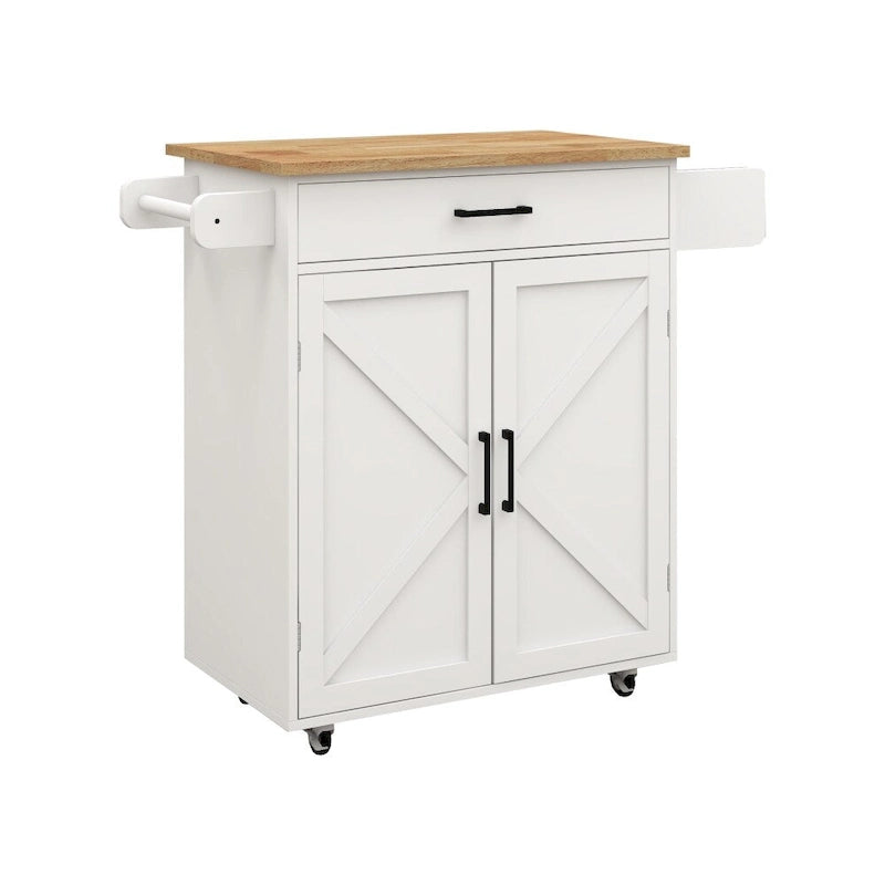 White Portable Rolling Kitchen Island Cart with Drawers and Towel Rack