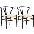 Modern Paper Twine Weave Y-Shaped Dining Chair with Iron Metal Frame