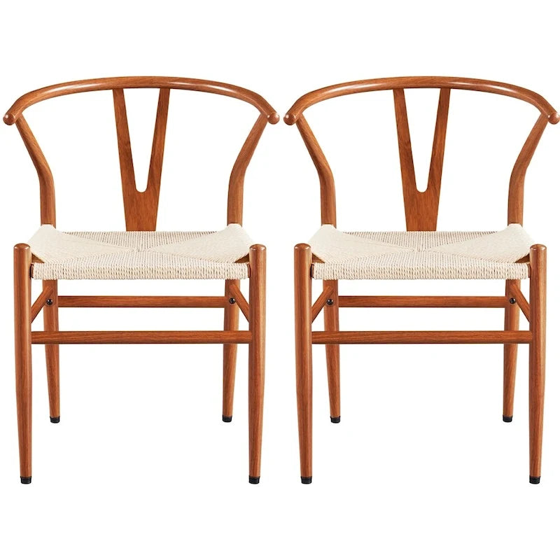 Modern Paper Twine Weave Y-Shaped Dining Chair with Iron Metal Frame