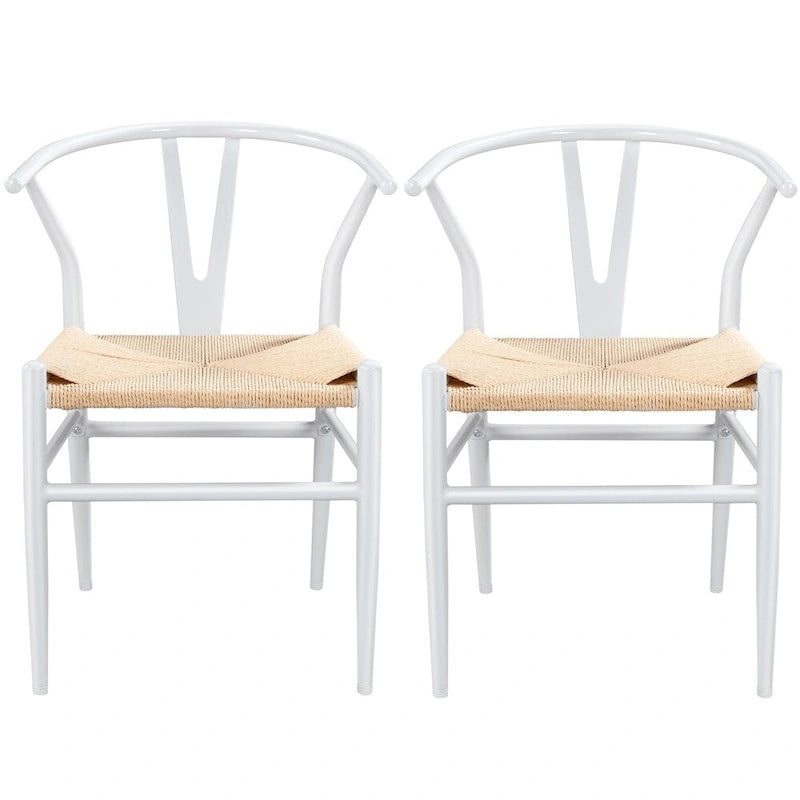 Modern Paper Twine Weave Y-Shaped Dining Chair with Iron Metal Frame