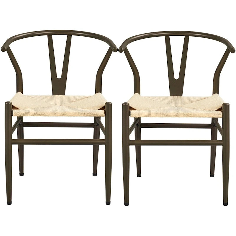 Yaheetech Modern Weave Y-Shaped Dining Chair with Solid Metal Frame