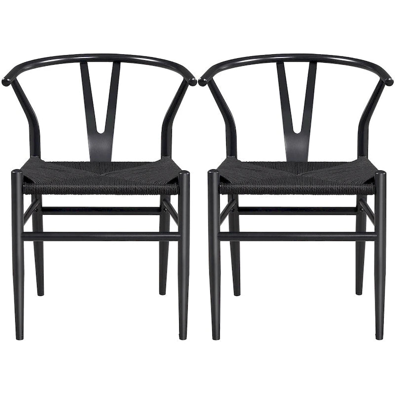 Modern Paper Twine Weave Y-Shaped Dining Chair with Iron Metal Frame