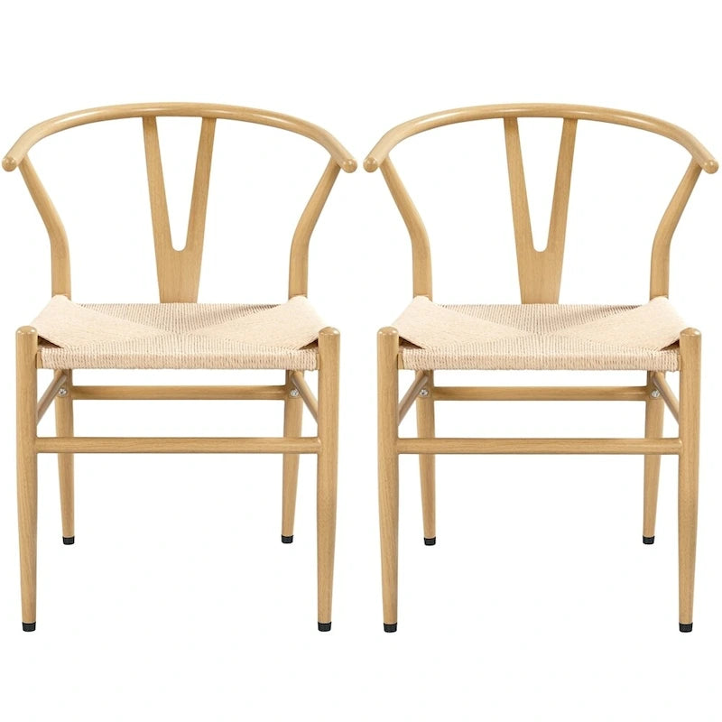 Modern Paper Twine Weave Y-Shaped Dining Chair with Iron Metal Frame