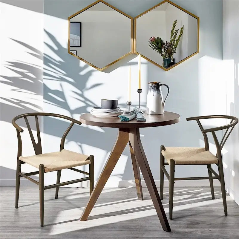 Modern Paper Twine Weave Y-Shaped Dining Chair with Iron Metal Frame