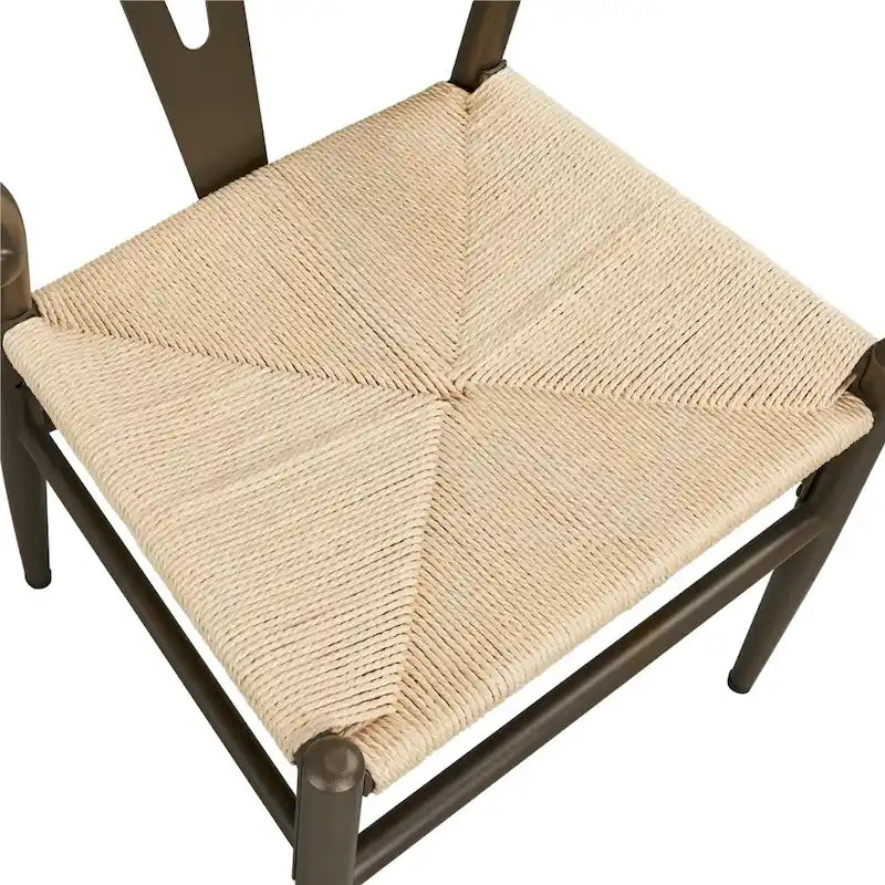Modern Paper Twine Weave Y-Shaped Dining Chair with Iron Metal Frame