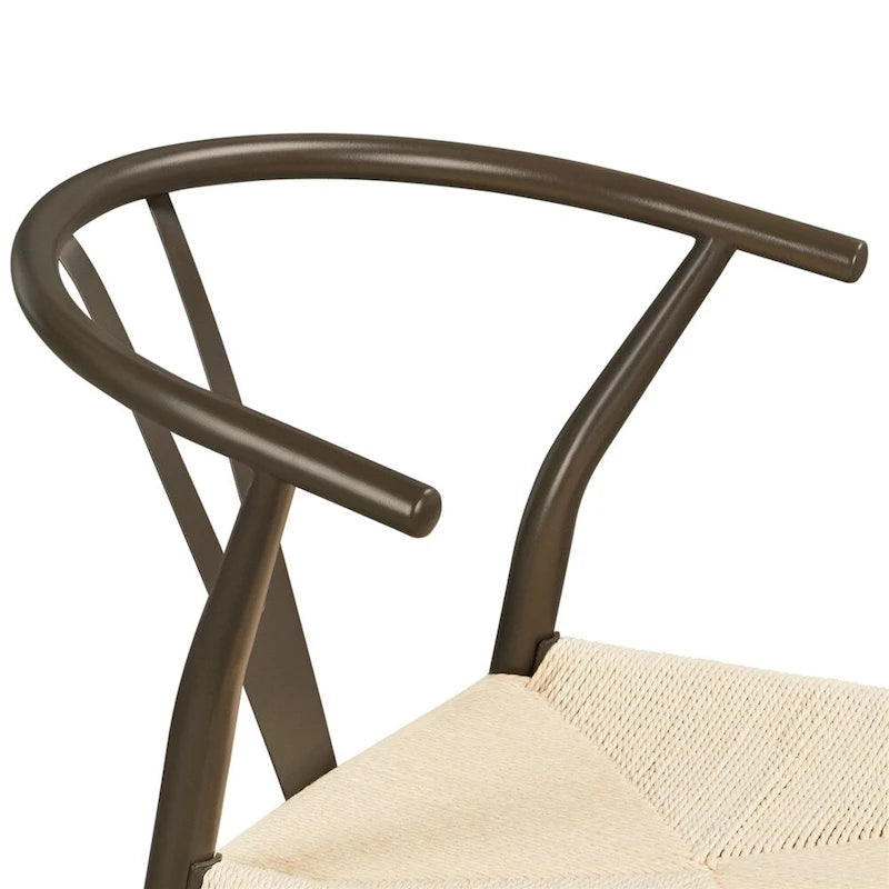Modern Paper Twine Weave Y-Shaped Dining Chair with Iron Metal Frame