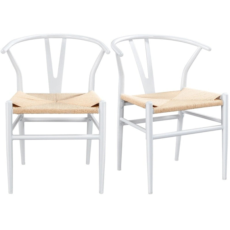 Modern Paper Twine Weave Y-Shaped Dining Chair with Iron Metal Frame