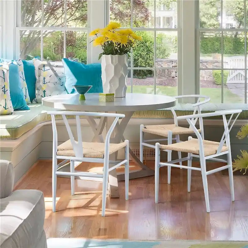 Modern Paper Twine Weave Y-Shaped Dining Chair with Iron Metal Frame