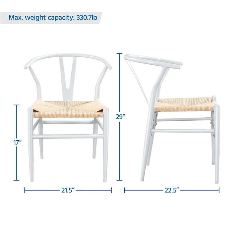 Modern Paper Twine Weave Y-Shaped Dining Chair with Iron Metal Frame
