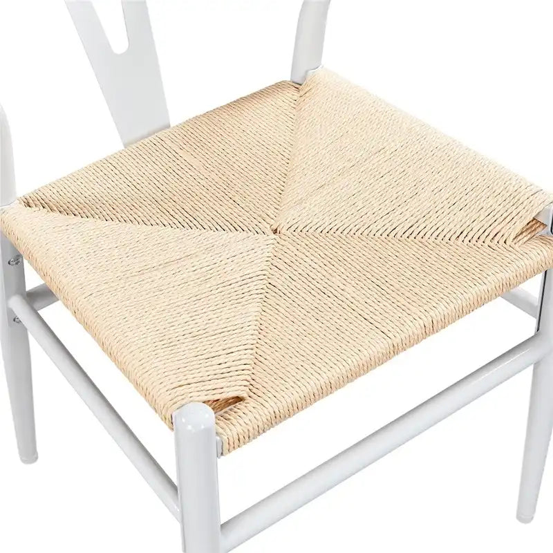 Modern Paper Twine Weave Y-Shaped Dining Chair with Iron Metal Frame