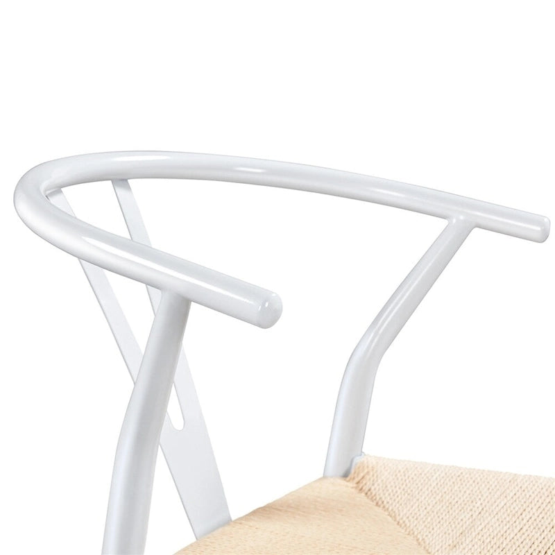 Modern Paper Twine Weave Y-Shaped Dining Chair with Iron Metal Frame