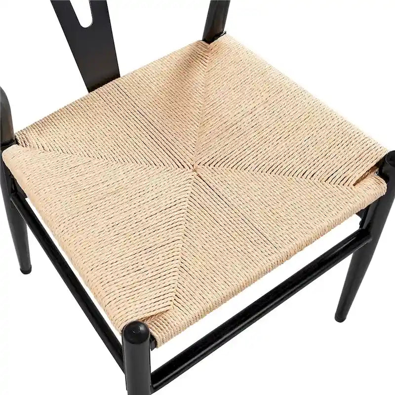 Modern Paper Twine Weave Y-Shaped Dining Chair with Iron Metal Frame