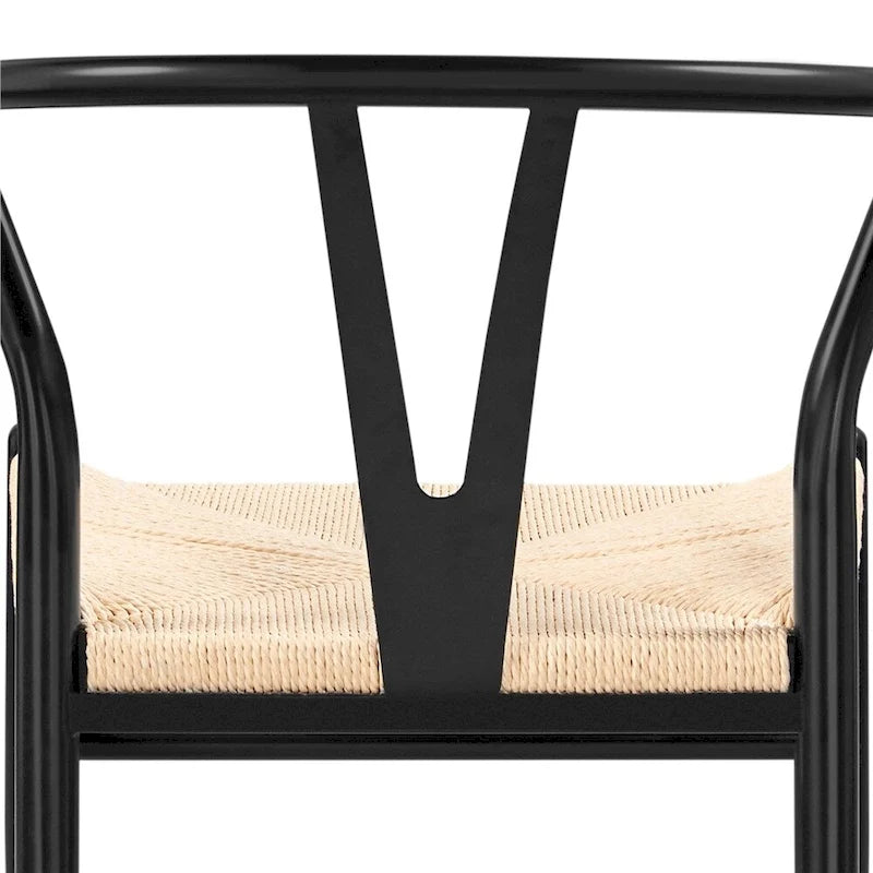 Modern Paper Twine Weave Y-Shaped Dining Chair with Iron Metal Frame