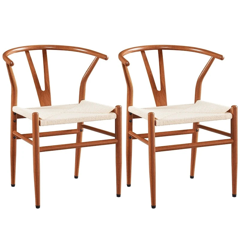 Modern Paper Twine Weave Y-Shaped Dining Chair with Iron Metal Frame