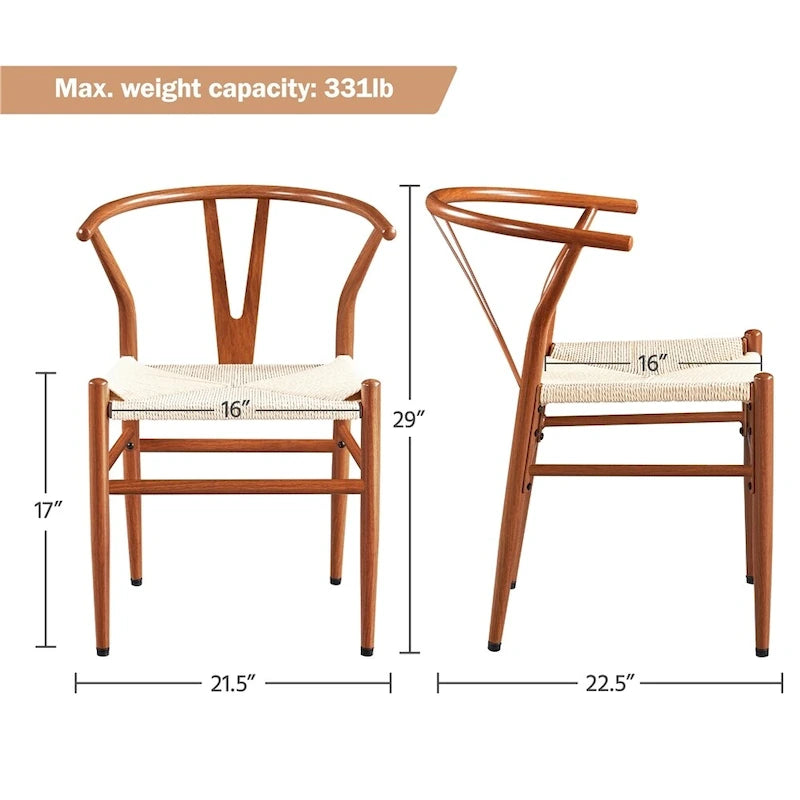 Modern Paper Twine Weave Y-Shaped Dining Chair with Iron Metal Frame
