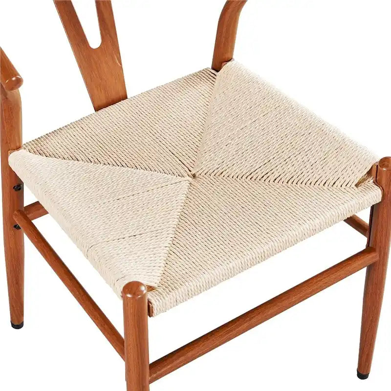 Modern Paper Twine Weave Y-Shaped Dining Chair with Iron Metal Frame
