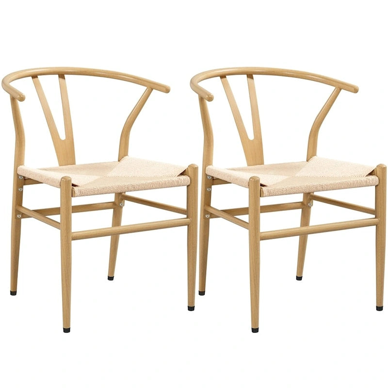 Modern Paper Twine Weave Y-Shaped Dining Chair with Iron Metal Frame