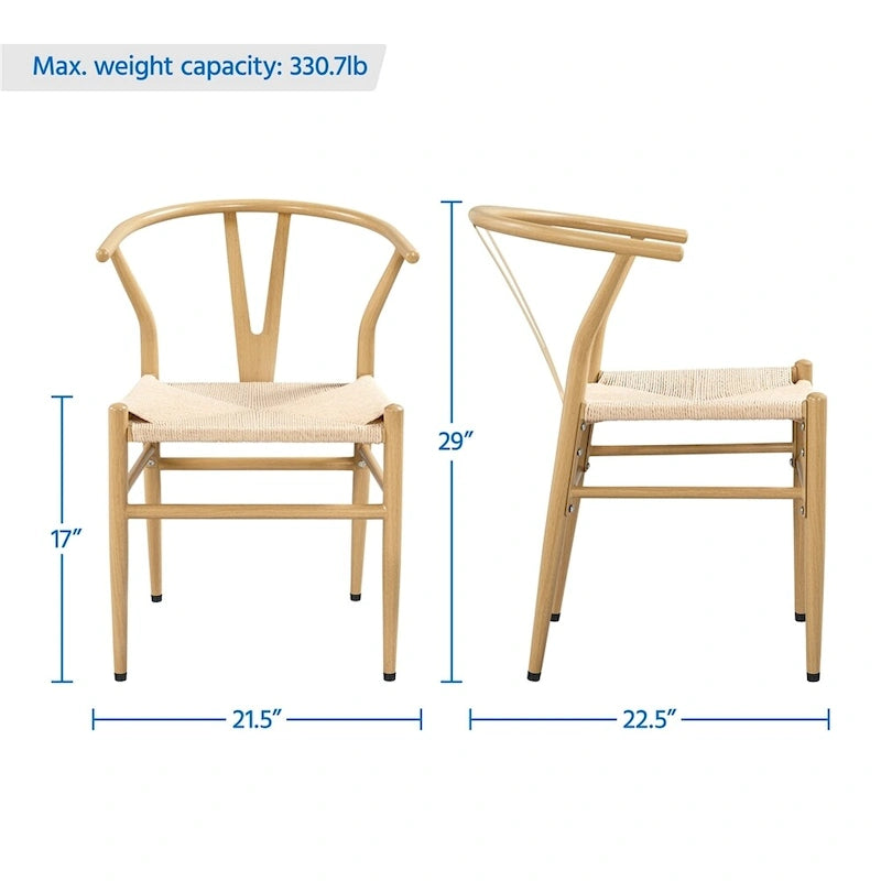 Modern Paper Twine Weave Y-Shaped Dining Chair with Iron Metal Frame