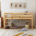 Twin Size Low Loft Bed with Ladder Solid Wood Frame and Guardrails