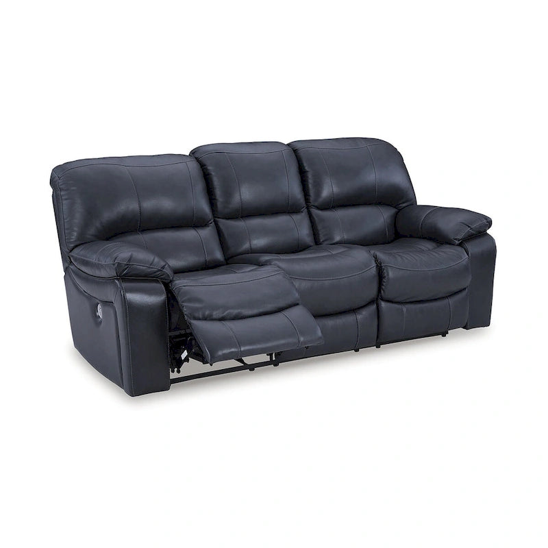 Ocean Blue Power Reclining Sofa with Genuine Leather Seat and USB Port